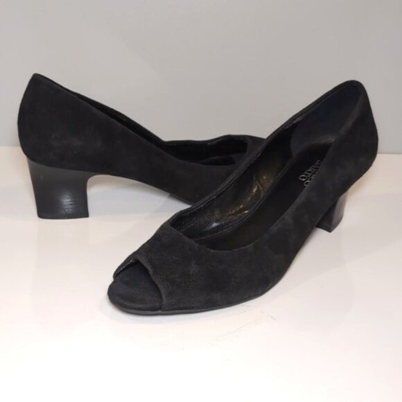 FRANCO SARTO Suede Leather Pumps Peep Toe Block Heels - Picture 9 of 11